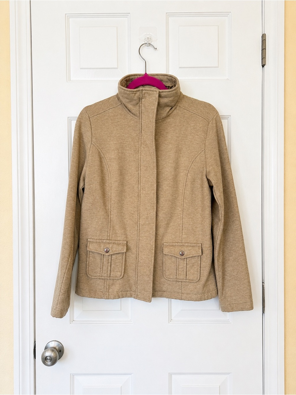Liz Claiborne Women’s Medium Tan Beige Full Zip Mock Neck Jacket Cotton Blend - Picture 2 of 16